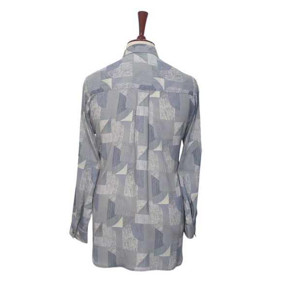 Womens Gray Chiffon Button Up Shirt Medium Abstract Geometric Dressy Blouse - Picture 2 of 7